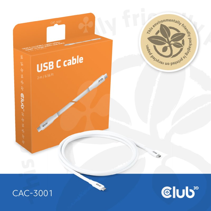 Club3D Lifestyle USB-C Kabel PD 240W.20Gbps 2m weiß St/St