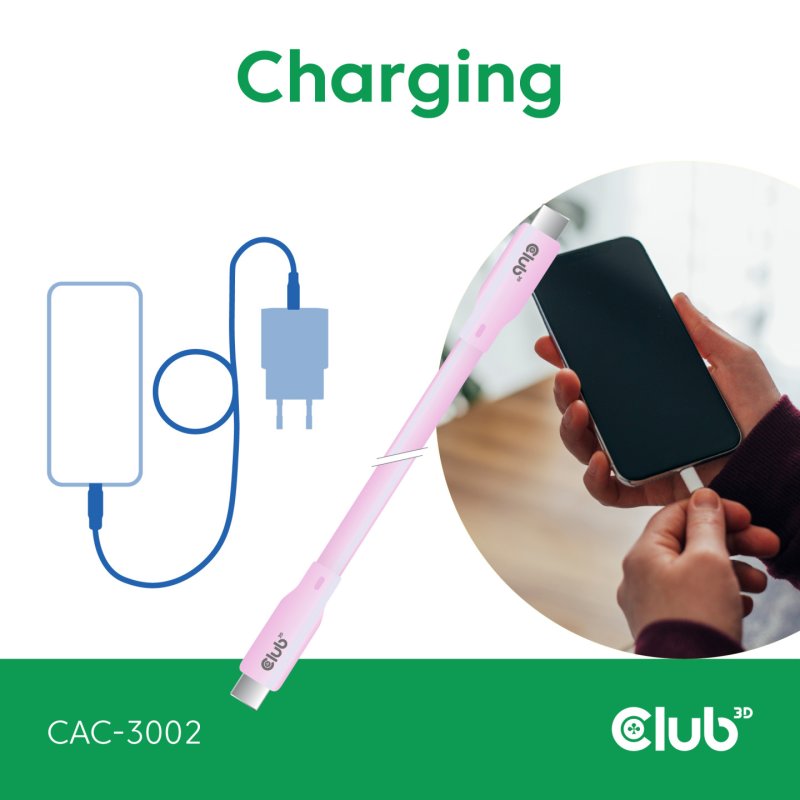 CLUB3D USB C cable pink