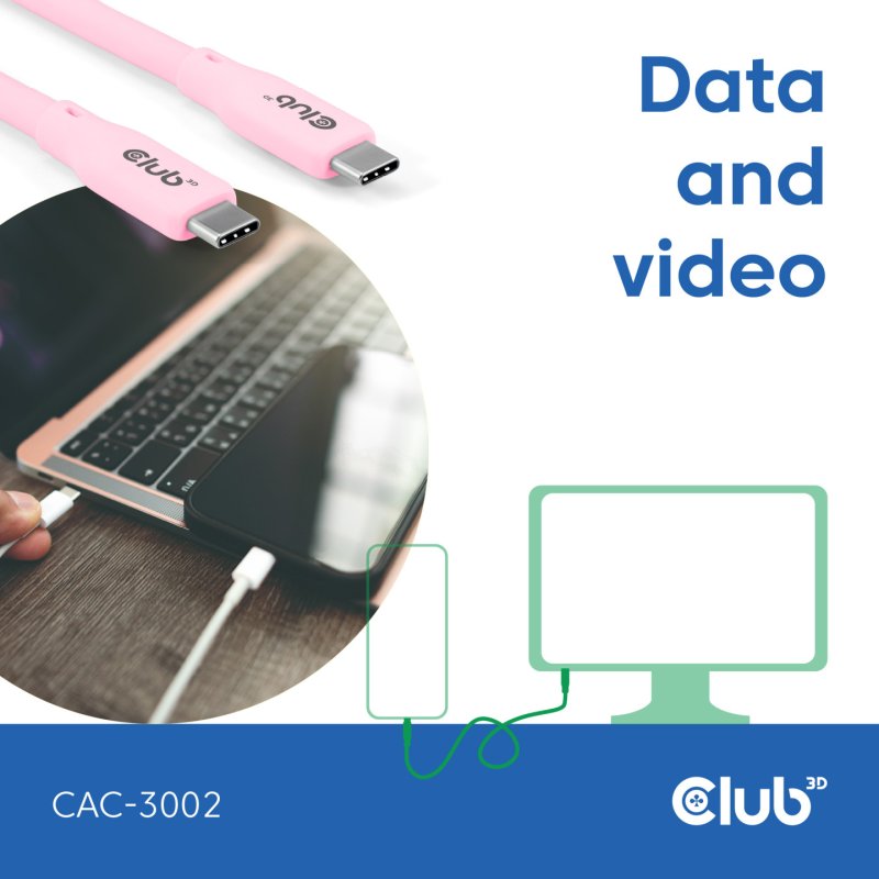 CLUB3D CAC-3002 câble USB USB4 Gen 3x2 2 m USB C Rose