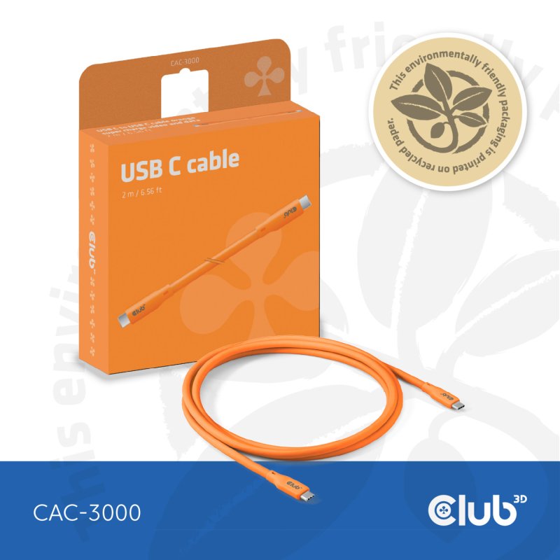 Club3D Lifestyle USB-C Kabel PD 240W.20Gbps 2m orangeSt/St