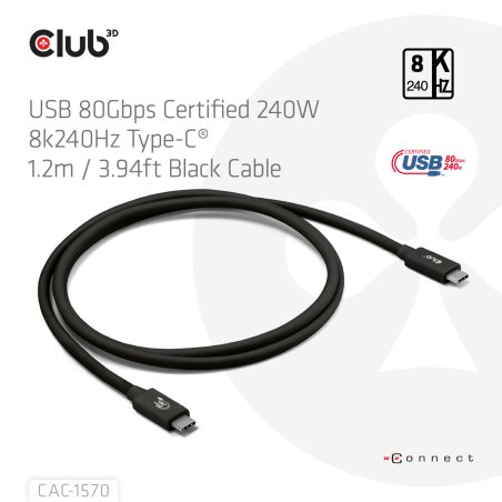 Club3D Kabel USB-C 80Gbps zertifi. PD240W/8K240Hz 1.2m St/St