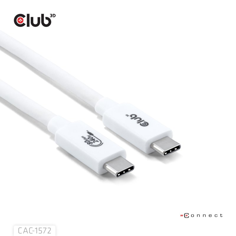 CLUB3D USB 80Gbps Certified 240W 8K240Hz Type-C 1.2m / 3.94ft White Cable