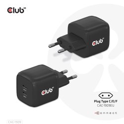 Club3D Ladegerät 2xUSB Typ C PD 45W. GaN retail