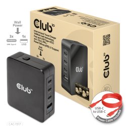 CLUB3D International Travel Charger 140W GaN technology, Four port USB Type-A(1x) and -C(3x), PPS Power Delivery(PD)