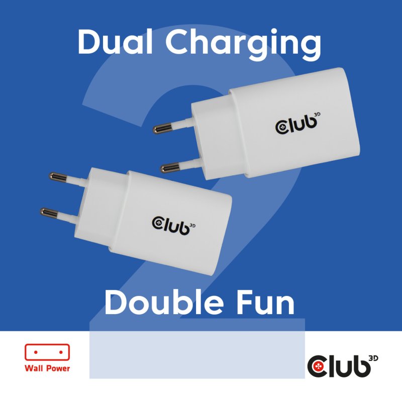 CLUB3D 2-Pack USB C Charger 30 Watt Whit