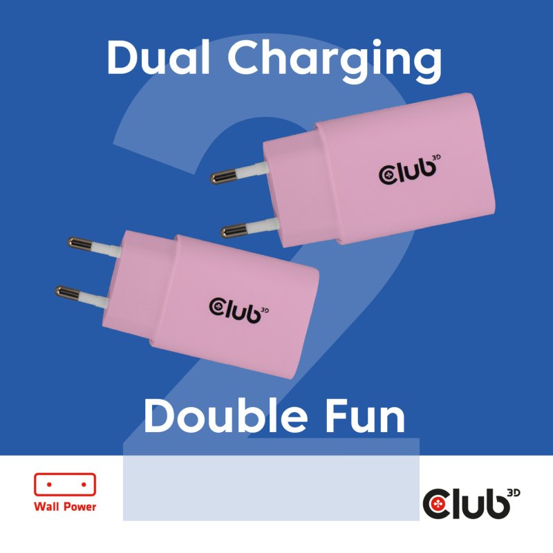 Club3D Lifestyle Ladegerät USB-C 30Watt. 2Stk pink retail