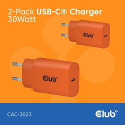 Club3D Lifestyle Ladegerät USB-C 30Watt. 2Stk orange retail