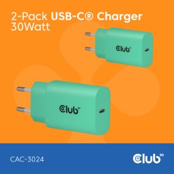 Club3D Lifestyle Ladegerät USB-C 30Watt. 2Stk grün retail