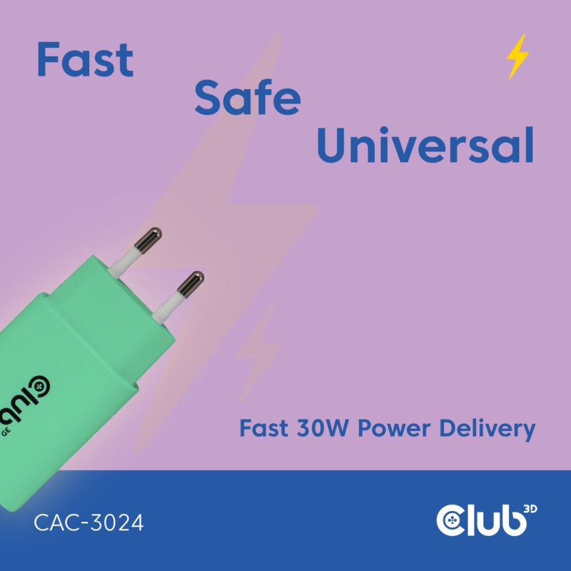 CLUB3D 2-Pack USB-C Charger 30Watt Green