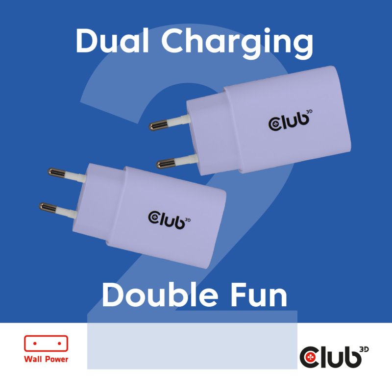 Club3D Lifestyle Ladegerät USB-C 30Watt. 2Stk lila retail