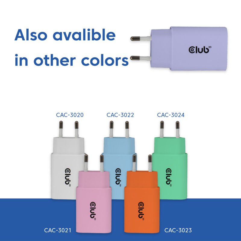 CLUB3D 2-Pack USB-C Charger 30Watt Purple