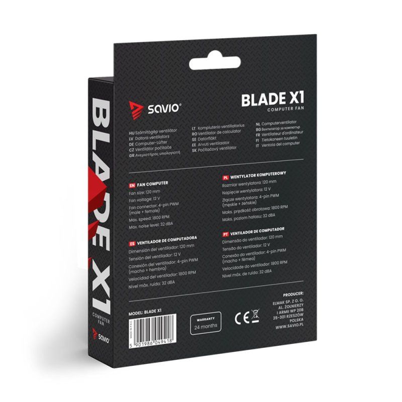 Savio BLADE système de refroidissement d’ordinateur Boitier PC Ventilateur 12 cm Noir 1 pièce(s)