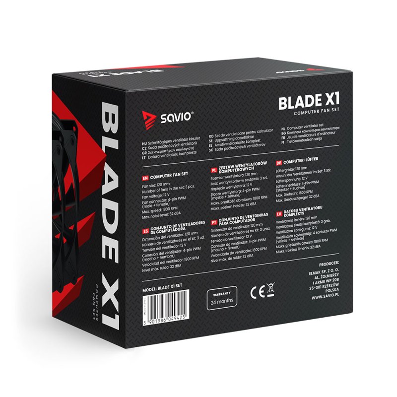 SAVIO Fan Set BLADE X1 SET 3 x 120mm 4-pin PWM black