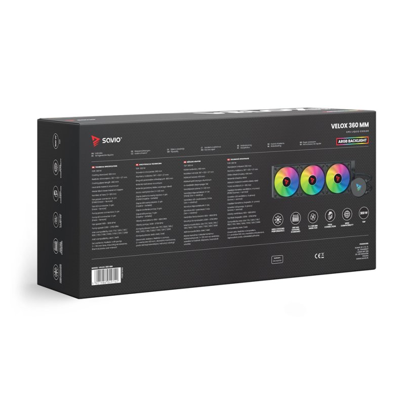 Savio VELOX 360 MM computer cooling system Processor All-in-one liquid cooler 36 cm Black 1 pc(s)