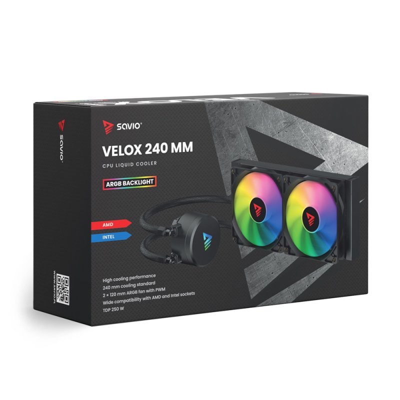 Savio VELOX 240 mm Boitier PC Kit de refroidissement du liquide 12 cm Noir 1 pièce(s)