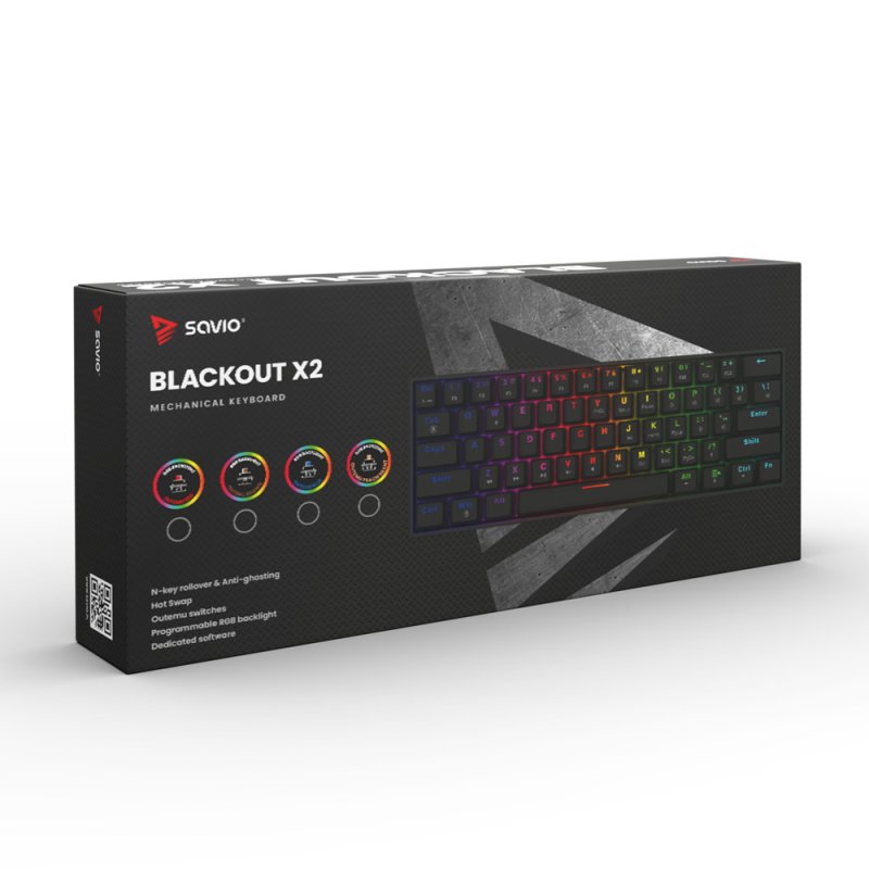 Savio BLACKOUT X2 BLUE keyboard Gaming USB QWERTY US International Black