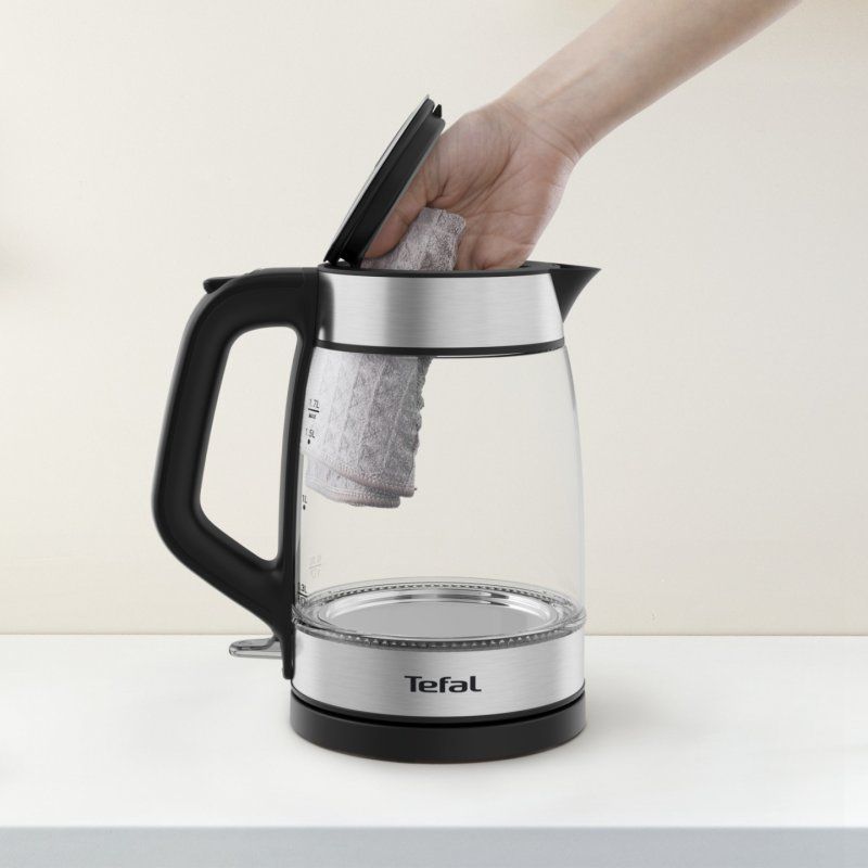 Tefal Glass Kettle KI605830 bouilloire 1,7 L 2200 W Noir, Argent, Transparent