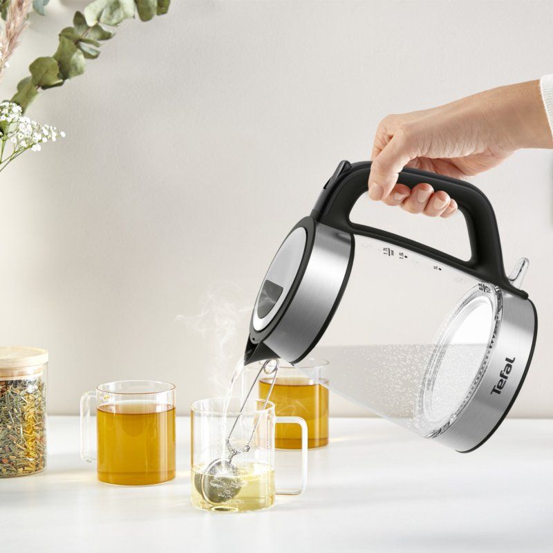 Tefal Glass Kettle KI605830 bouilloire 1,7 L 2200 W Noir, Argent, Transparent