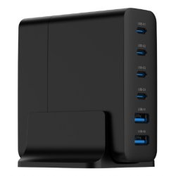 CARGADOR RAPIDO GEMBIRD USB GAN DE 6 PUERTOS 75 W NEGRO