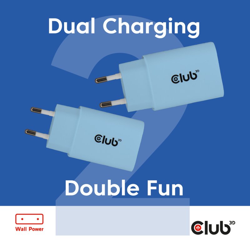Club3D Lifestyle Ladegerät USB-C 30Watt. 2Stk blau retail