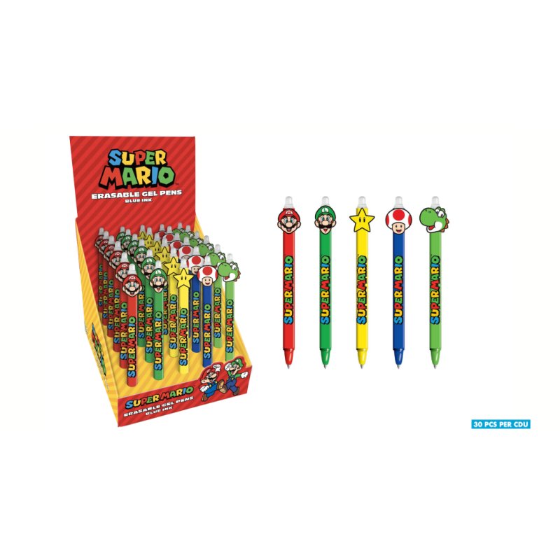 SUPER MARIO - Stylo à Gel Effaçable Head Topper (Display de 30pcs)