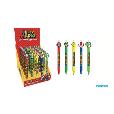 SUPER MARIO - Stylo à Gel Effaçable Head Topper (Display de 30pcs)