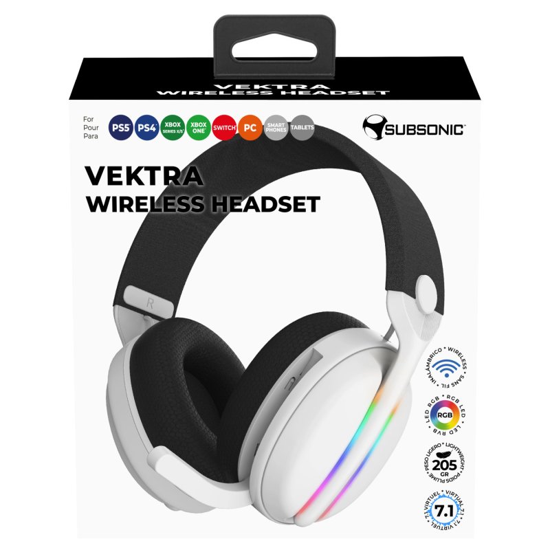 Subsonic - Vektra casque gaming sans fil pour PS5 PS4 PC Xbox Switch, casque gamer à LED avec hauts parleurs 7.1,