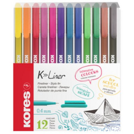 Kores Feutre Fineliner "K-Liner", tracé: 0,4 mm, étui de 12