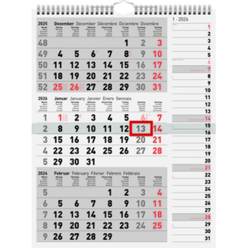 rido idé Calendrier mural 3 mois "Kombi Planer 3", 2024