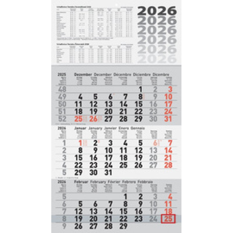 Glocken Calendrier mural "3 mois", 2025, gris