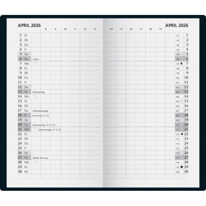 Glocken Taschenkalender "Monatssichtkalender", 2026, schwarz
