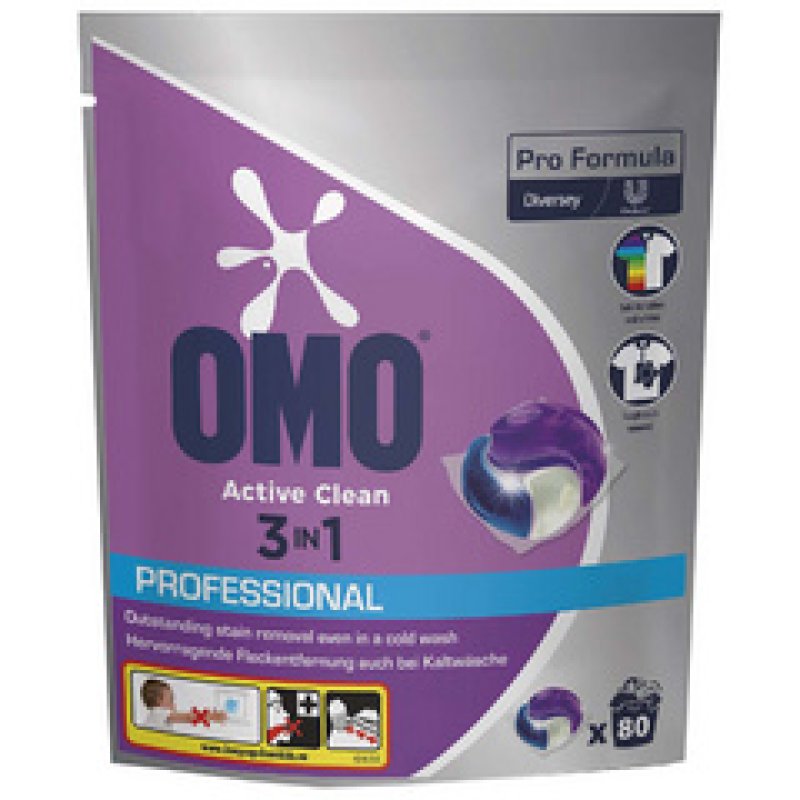 OMO Professional Lessive Pods Active Clean 3en1, 80 lavages