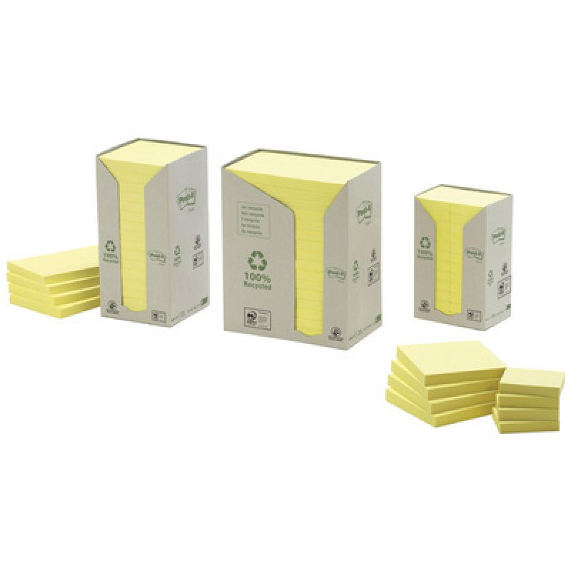 Post-it Bloc-note adhésif Recycling, 76 x 76 mm, jaune