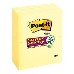 Post-It Super Sticky Notes, 3 in x 5 in, Canary Yellow, 12 Pads/Pack Jaune 90 feuilles Auto-adhésif