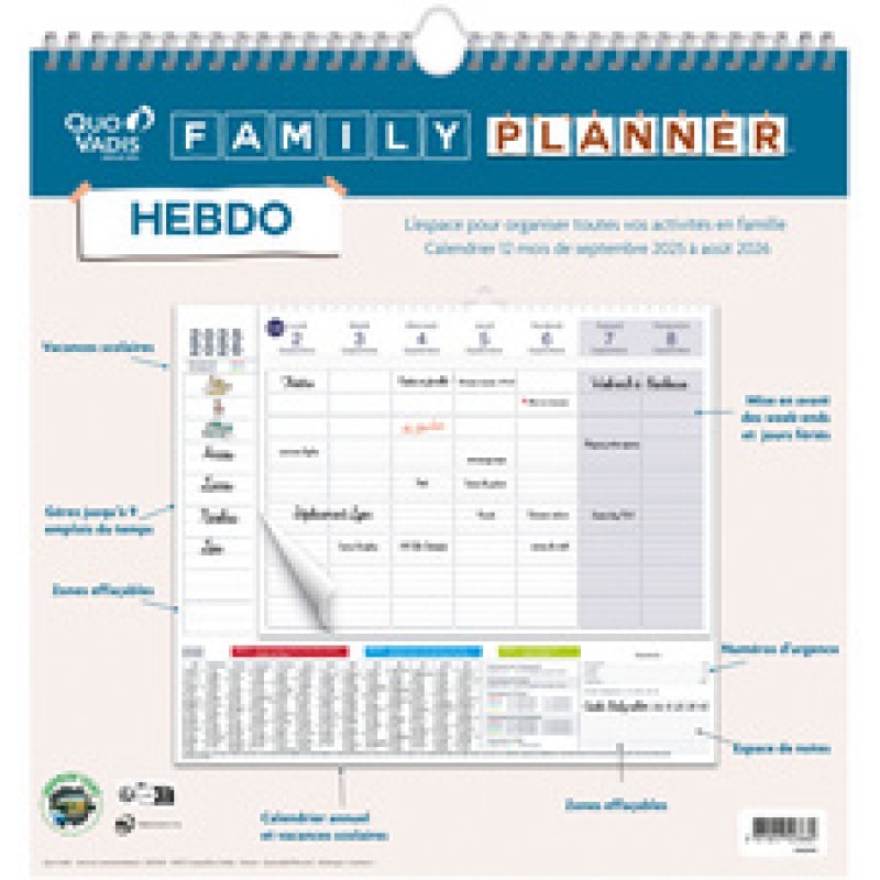 QUO VADIS Calendrier FAMILY PLANNER HEBDO, 2025/2026