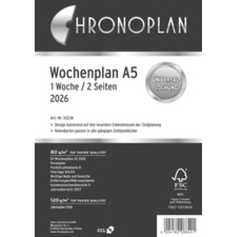 CHRONOPLAN Wochenplan 2026, 1 Woche/2 Seiten, A5, Zeile