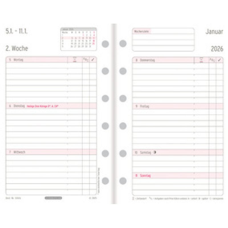 CHRONOPLAN Wochenplan 2026, 1 Woche/2 Seiten, Mini, Zeile