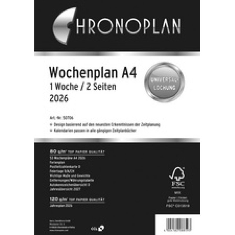 CHRONOPLAN Wochenplan 2026, 1 Woche/2 Seiten, DIN A4