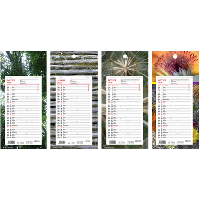LECAS Calendrier mural long, 160 x 330 mm, fond Nature, 2026