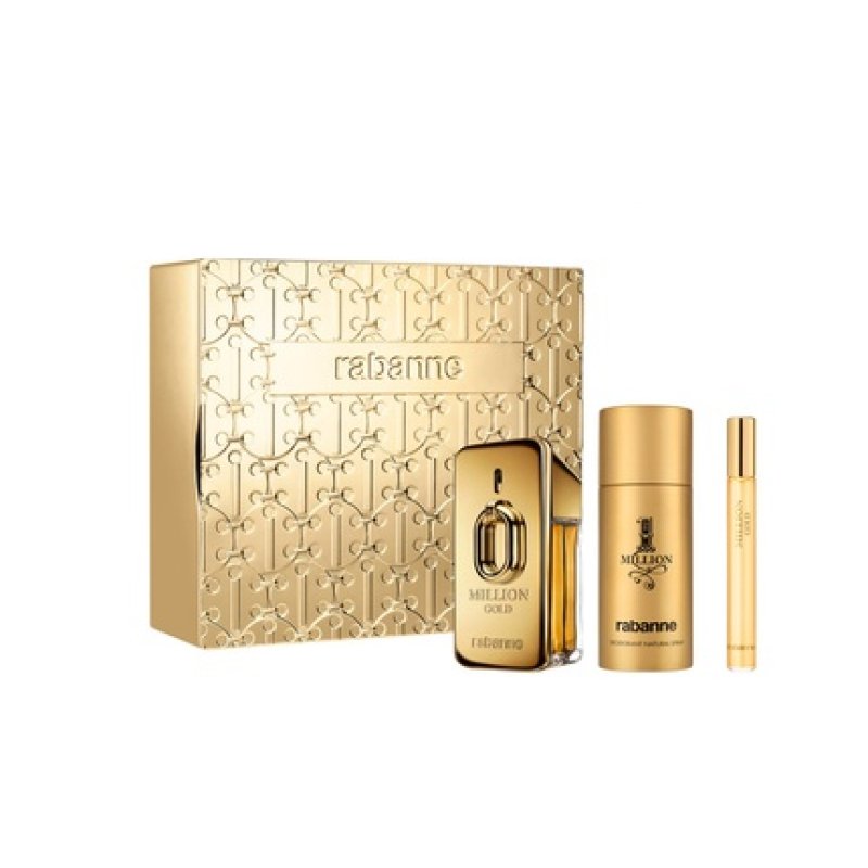 Paco Rabanne 1 Million Gold Parfum 50ml, Deodorant Spray 150ml, And Travel Spray 10ml Set