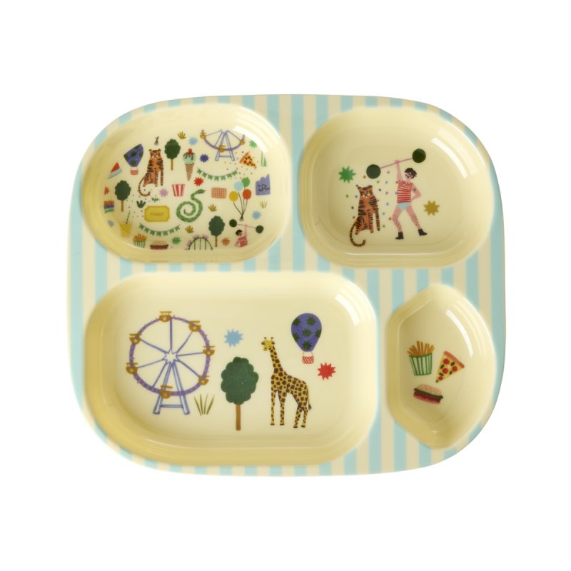 Rice - Melamine Kids 4 Room Plate with Fun Fair Print - Mint