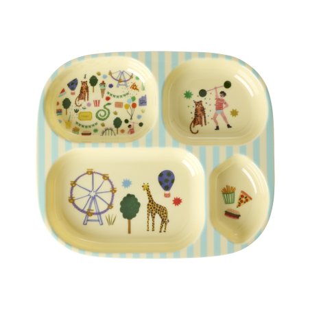 Rice - Melamine Kids 4 Room Plate with Fun Fair Print - Mint