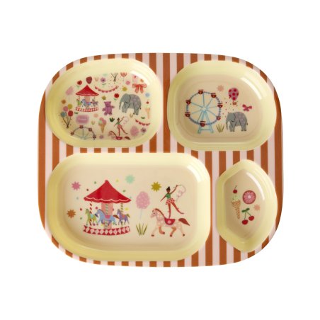 Rice - Melamine Kids 4 Room Plate with Fun Fair Print - Pink