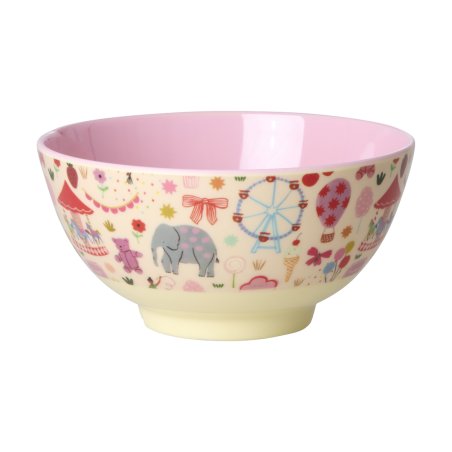 Rice - Melamine Bowl with Fun Fair Print - Pink - Medium