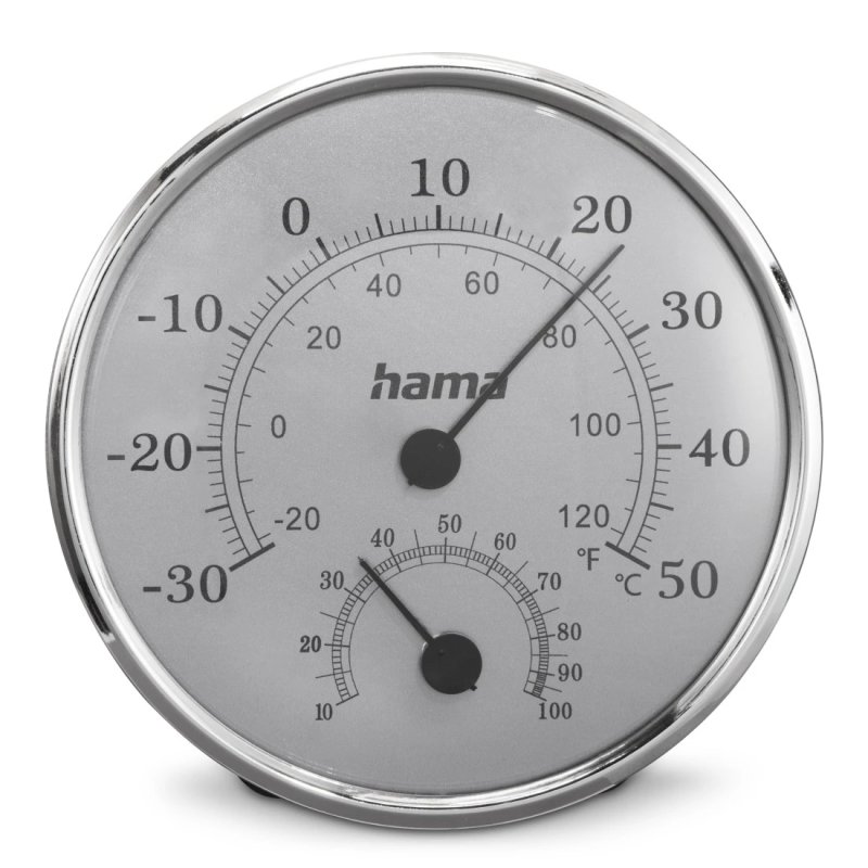 Hama (Saipan) Analogue Thermo/Hygrometer - Thermometer, Hygrometer, Comfort Indicator, Stainless Steel, Silver/Grey