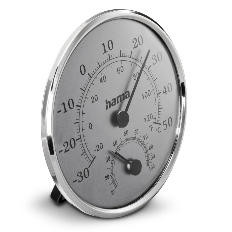 Hama (Saipan) Analogue Thermo/Hygrometer - Thermometer, Hygrometer, Comfort Indicator, Stainless Steel, Silver/Grey