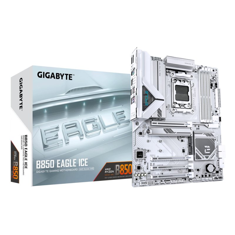 GIGABYTE B850 EAGLE ICE Motherboard - AMD Ryzen 9000 Series CPUs, 8 2 2 Phases Digital VRM, up to 8200MHz DDR5 (O.C),