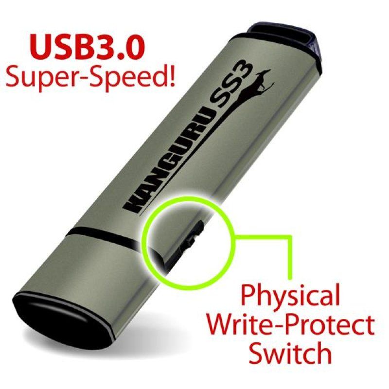 iStorage Kanguru SS3 High Performance USB3.0 Flash Drive with Physical Write Protect Switch, 64G