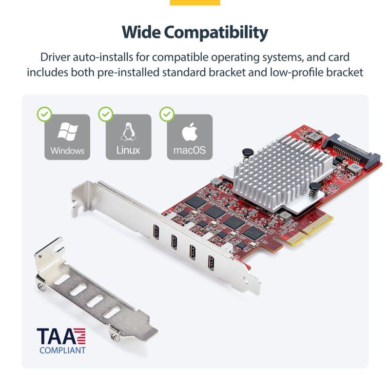 StarTech.com 4-Port USB Type-C PCIe Card, USB 3.2 10Gbps, USB-C PCI Express Expansion Card, 4x Independent USB