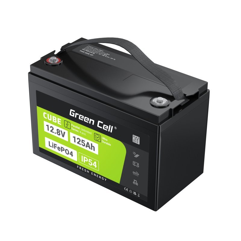 Green Cell Žalias Cell CUBE LiFePO4 125Ah 12 8V 1600Wh liio geležies fosfato baterija kemperiui sauls energijai 